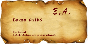 Baksa Anikó névjegykártya